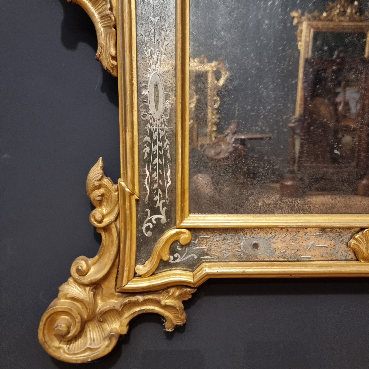 Paire de miroirs vénitiens de 1850 de grand taille-photo-6