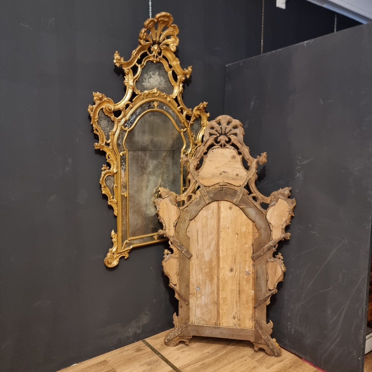 Paire de miroirs vénitiens de 1850 de grand taille-photo-8