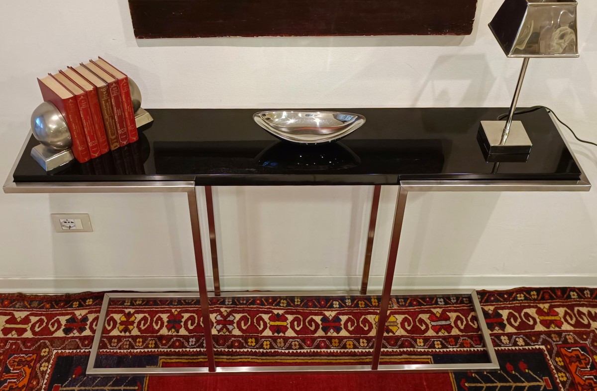 The Satin Steel 80s Design Consolle Vintage-photo-3