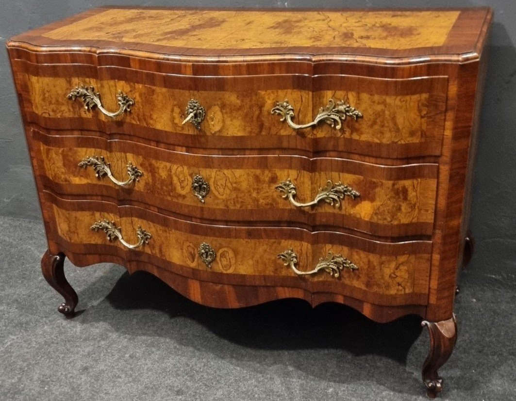 Elegant 18th-century Emiliana Chest Of Drawers In Walnut And Olive Wood-photo-6