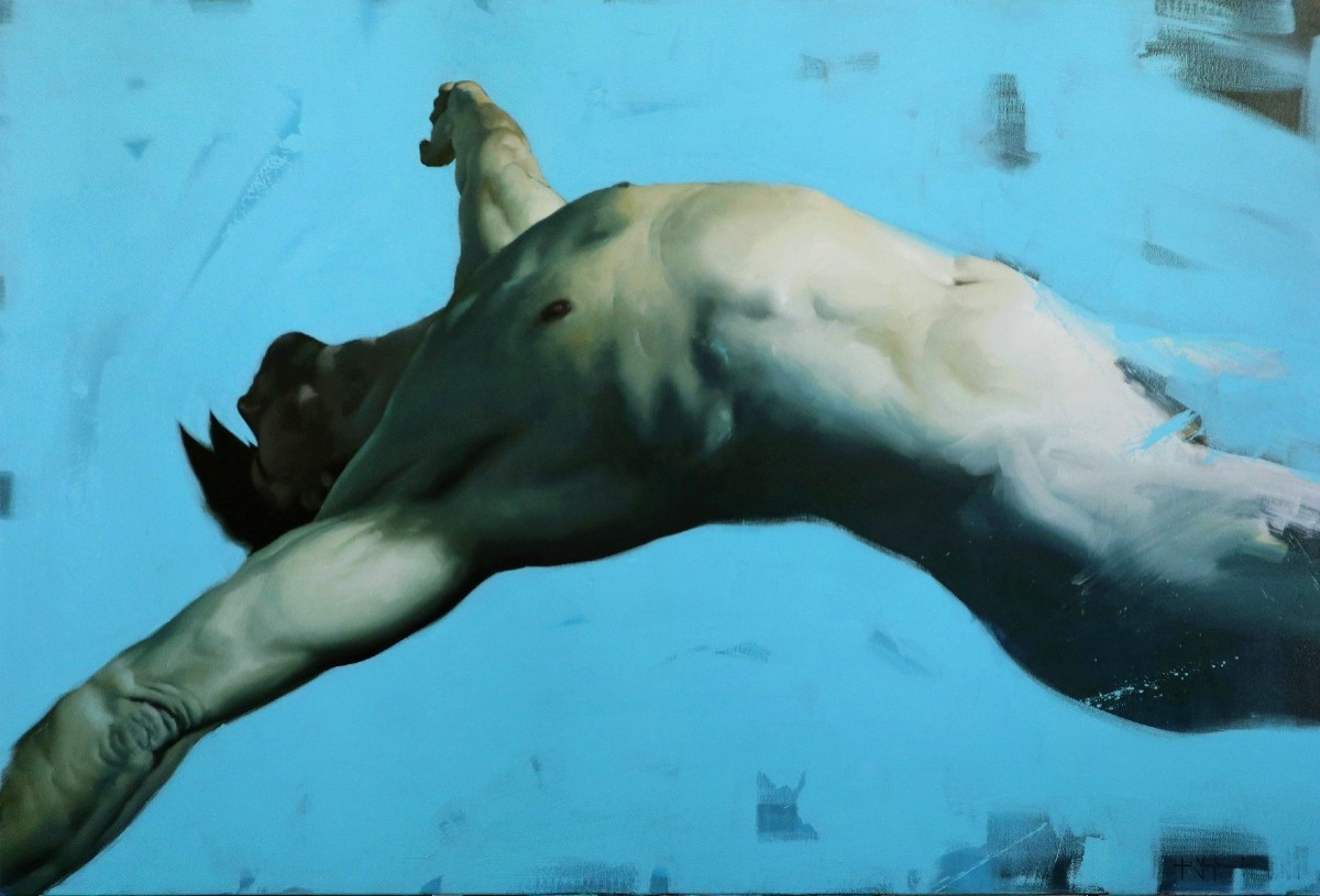 Oil On Canvas "deep Blue" - A Hyperrealistic Masterpiece By Filippo Manfroni -photo-2