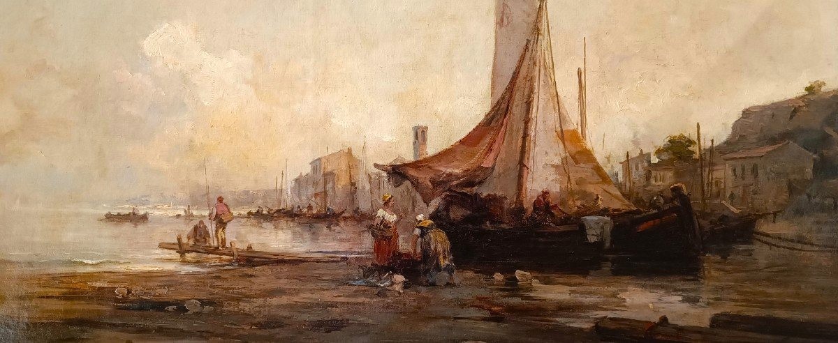 Oil On Canvas Seascape With Venice Lagoon Dated 1877-photo-2