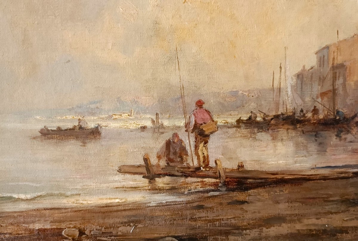 Oil On Canvas Seascape With Venice Lagoon Dated 1877-photo-2