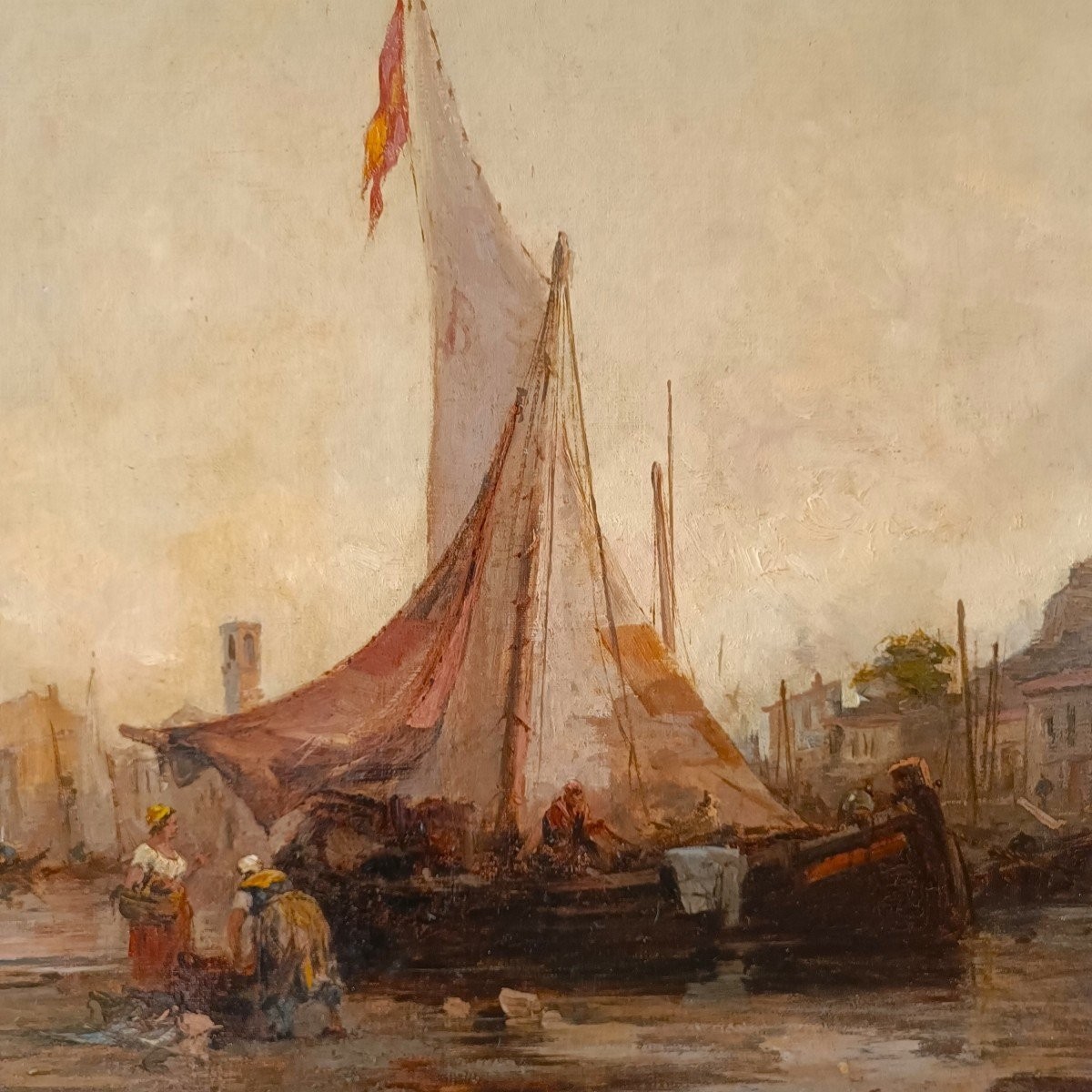 Oil On Canvas Seascape With Venice Lagoon Dated 1877-photo-3