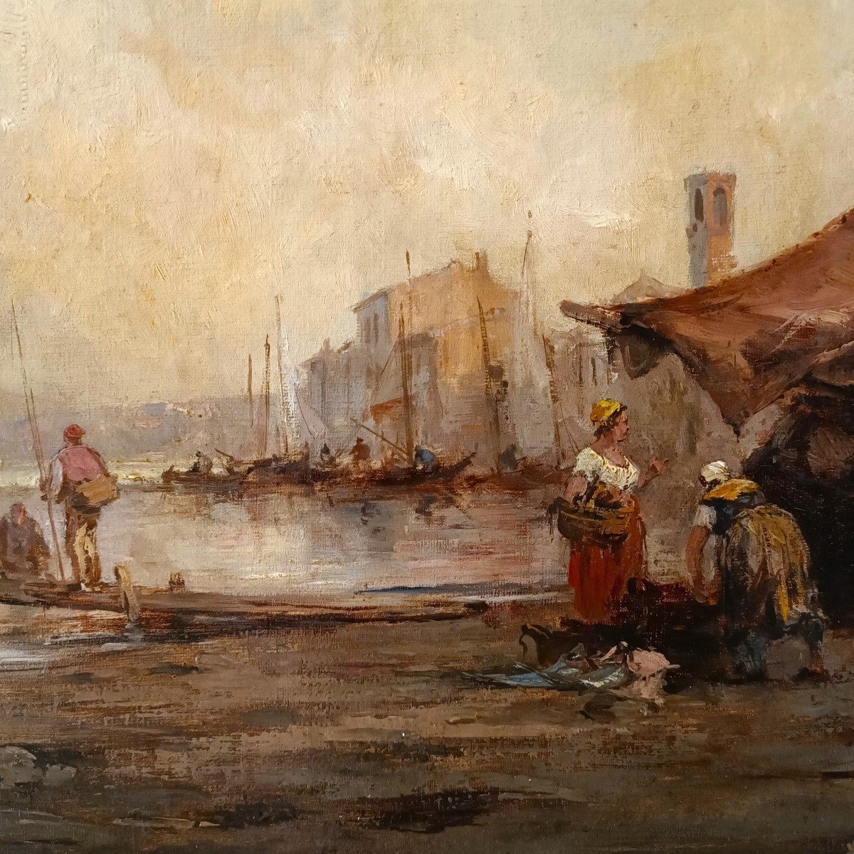 Oil On Canvas Seascape With Venice Lagoon Dated 1877-photo-5