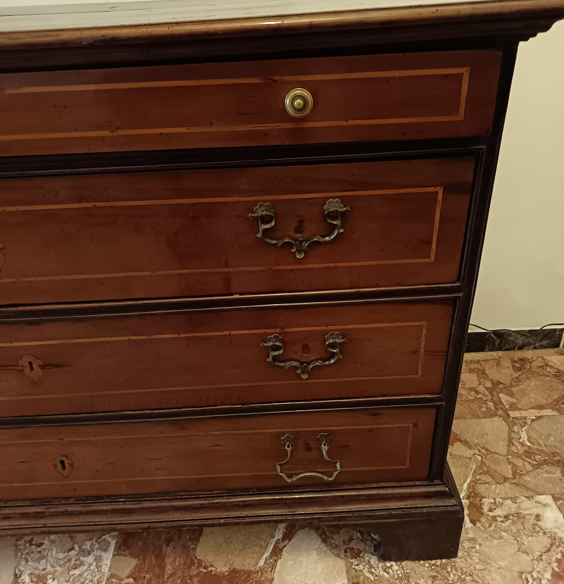 18th-century Chest Of Drawers With 4 Drawers In Blond Walnut Veneer-photo-3