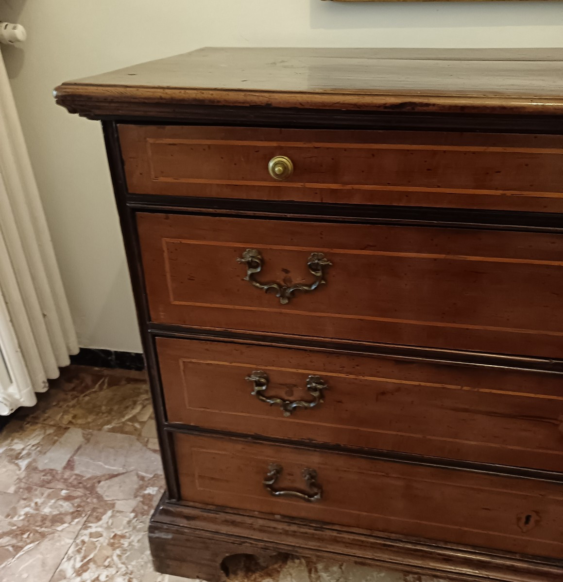 18th-century Chest Of Drawers With 4 Drawers In Blond Walnut Veneer-photo-4