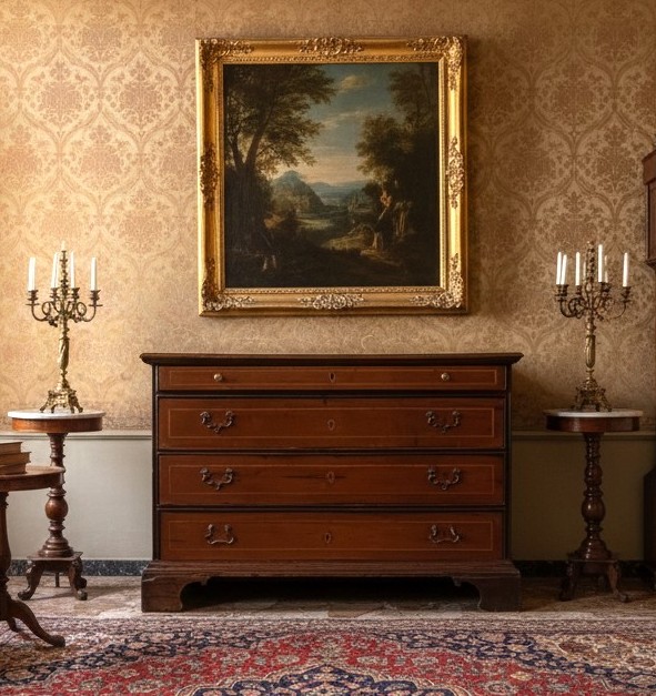 18th-century Chest Of Drawers With 4 Drawers In Blond Walnut Veneer-photo-2