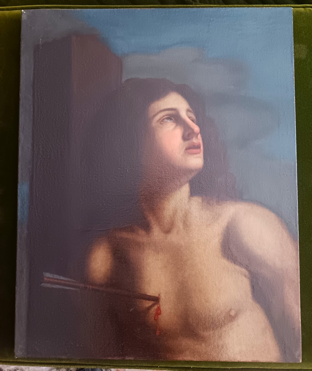 Huile sur toile du XVIIe siècle – Saint Sébastien, attribué à Cesare Gennari (1637–1688)-photo-3
