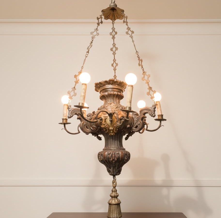 18th-century Six-light Lucerna Chandelier – Rome-photo-6