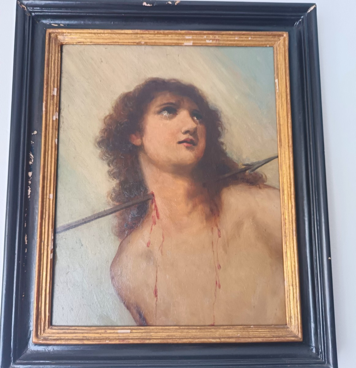 Huile sur panneau de bois Saint Sébastien XXe siècle-photo-2