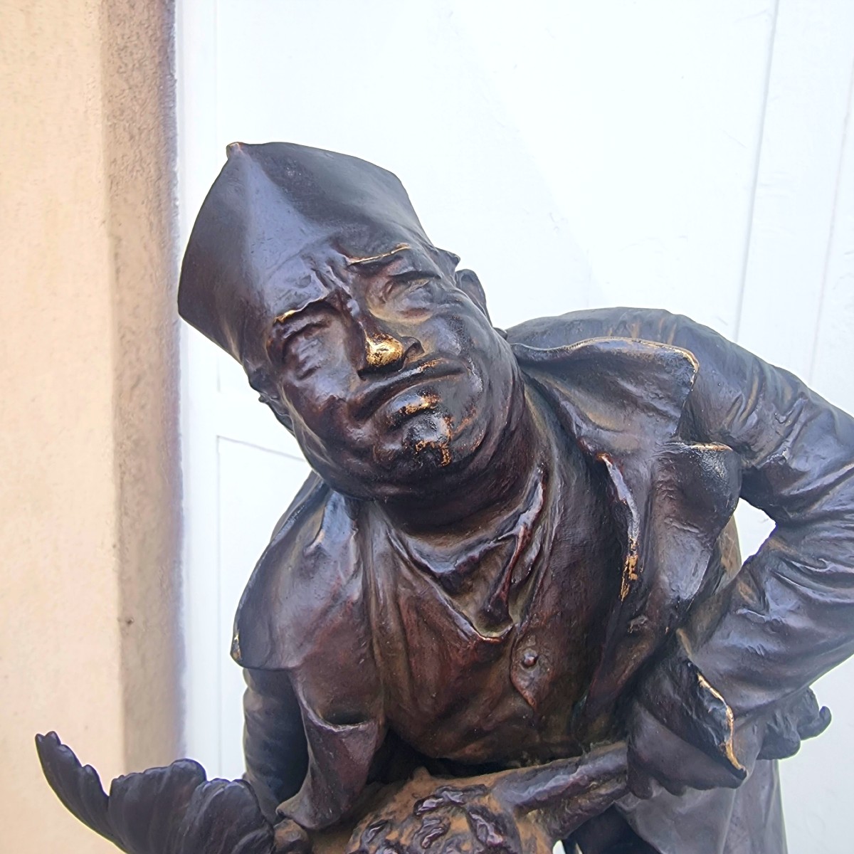 20th Century Bronze Sculpture Priest Strangling A Turkey Signed-photo-3