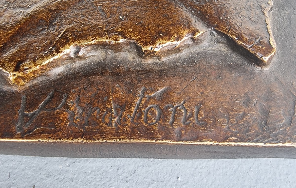 20th Century Bronze Sculpture Priest Strangling A Turkey Signed-photo-6