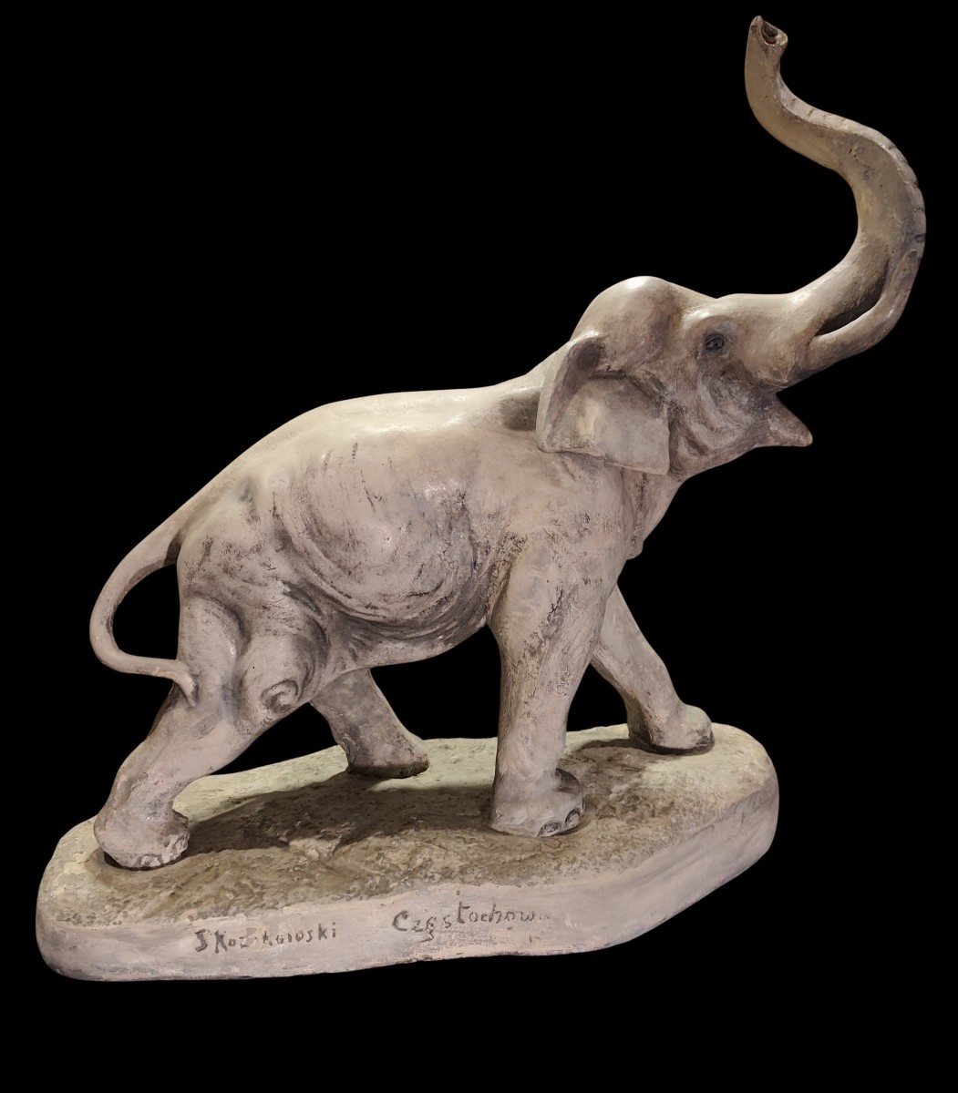 Éléphant des années 40 Art Déco  Parisienne en terre cuite et plâtre-photo-2