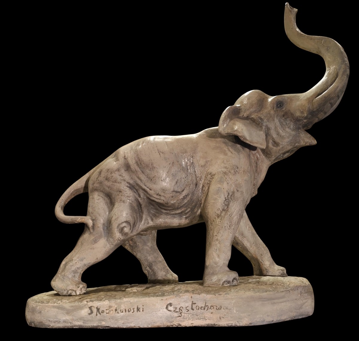 Éléphant des années 40 Art Déco  Parisienne en terre cuite et plâtre-photo-5