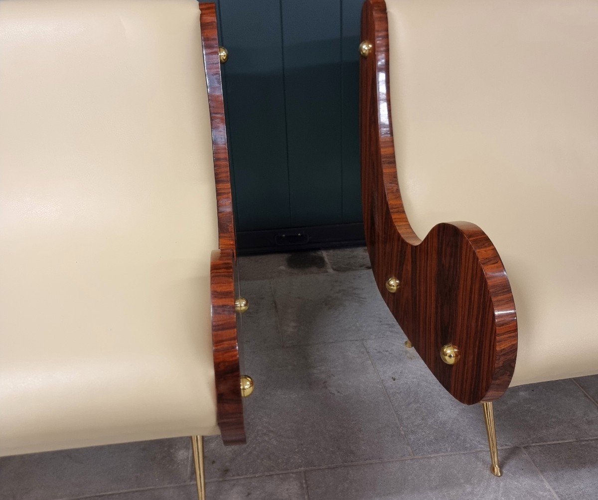 Pair Of Vintage Art Deco Style Armchairs Canaletto Walnut Armrests-photo-4