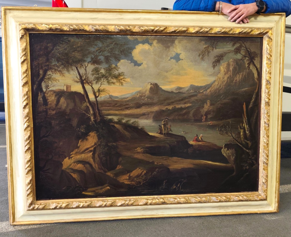Huile sur toile de 1720 Paysage avec personnages Andrea Locatelli 1695-1741-photo-2
