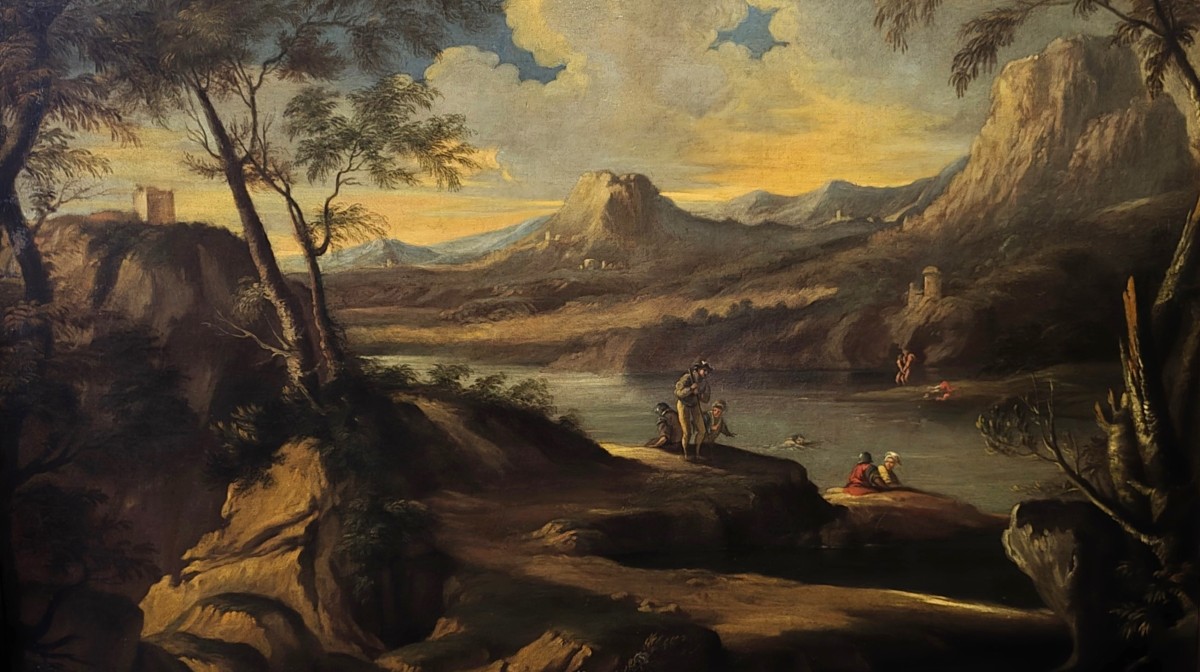 Huile sur toile de 1720 Paysage avec personnages Andrea Locatelli 1695-1741-photo-3