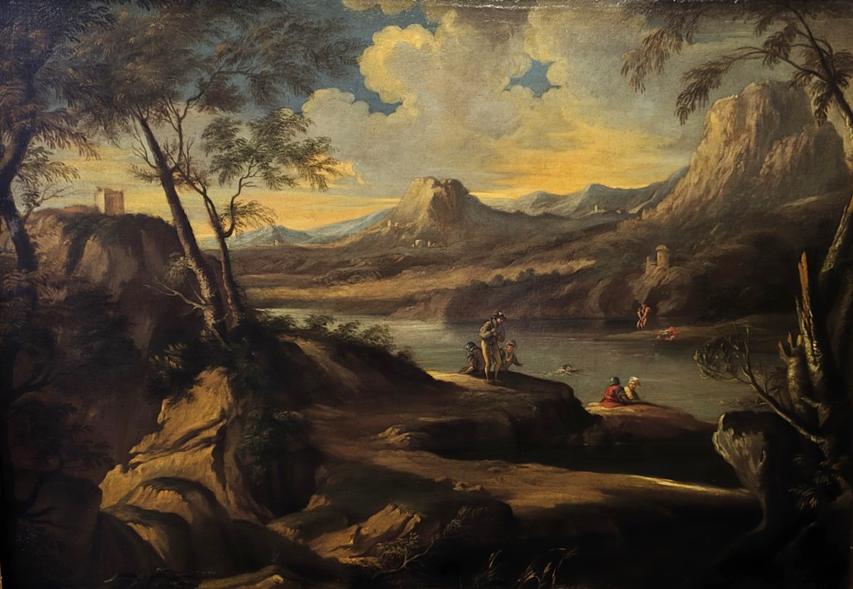 Huile sur toile de 1720 Paysage avec personnages Andrea Locatelli 1695-1741-photo-3