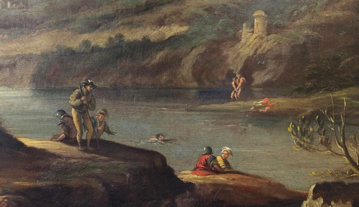Huile sur toile de 1720 Paysage avec personnages Andrea Locatelli 1695-1741-photo-5