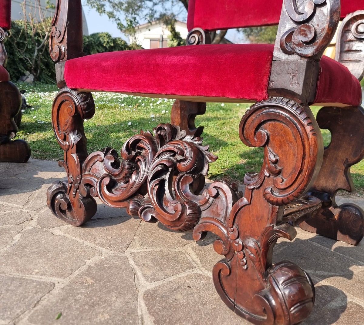 Pair Of 19th-century Hand-carved Walnut Thrones-photo-1