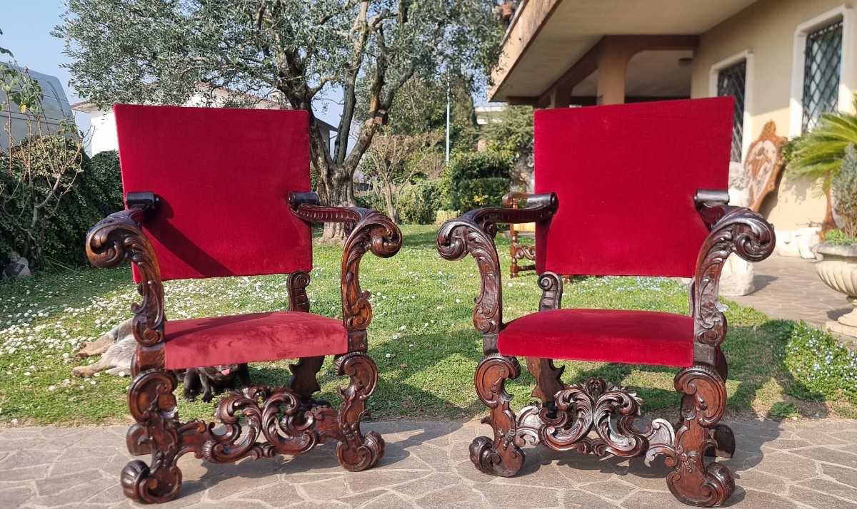 Pair Of 19th-century Hand-carved Walnut Thrones-photo-7