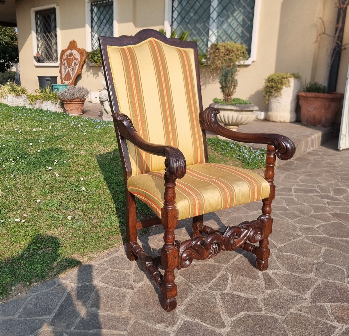 Original 17th-century Hand-carved Walnut Armchair