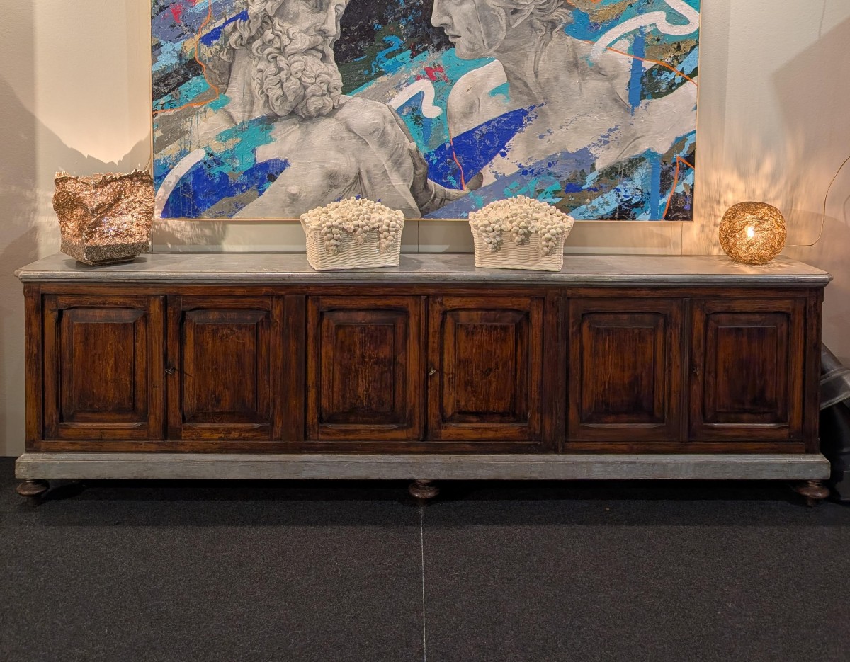 Buffet à 6 portes en pin massif, fin XIXème-photo-2