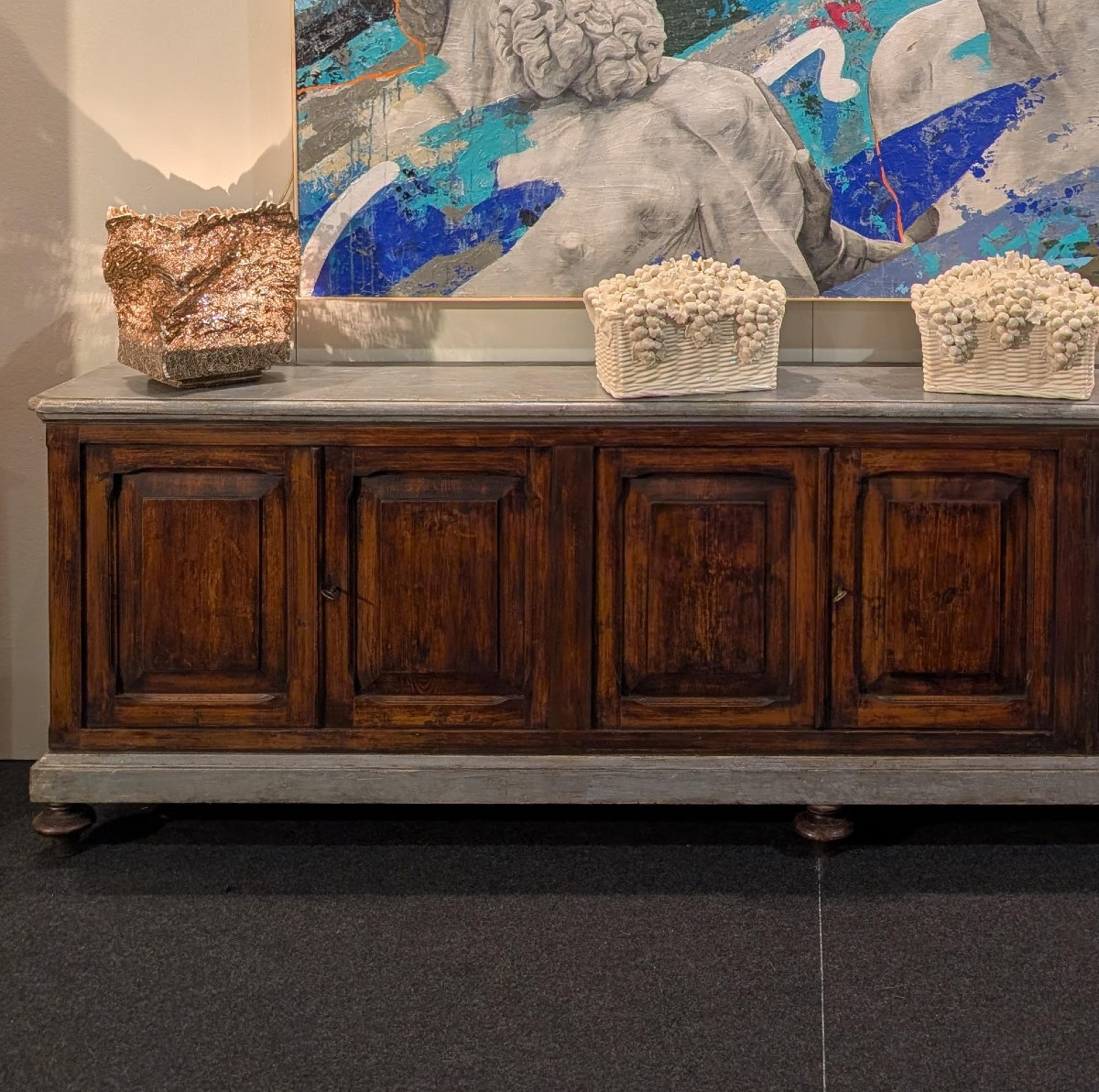Buffet à 6 portes en pin massif, fin XIXème-photo-4