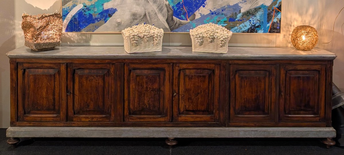 Buffet à 6 portes en pin massif, fin XIXème-photo-1
