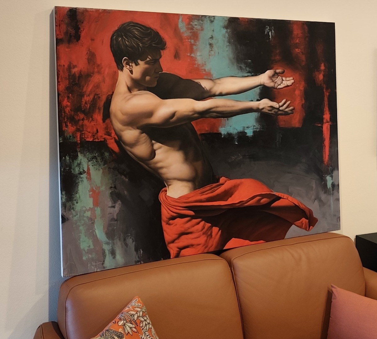 Huile sur toile l'énergie de l'homme  peinture réaliste signè-photo-1