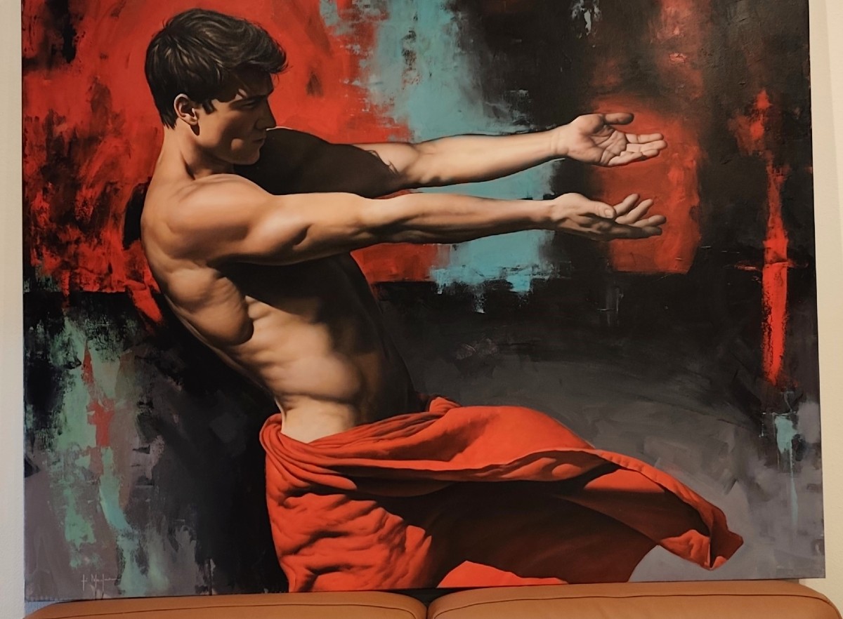 Huile sur toile l'énergie de l'homme  peinture réaliste signè-photo-3