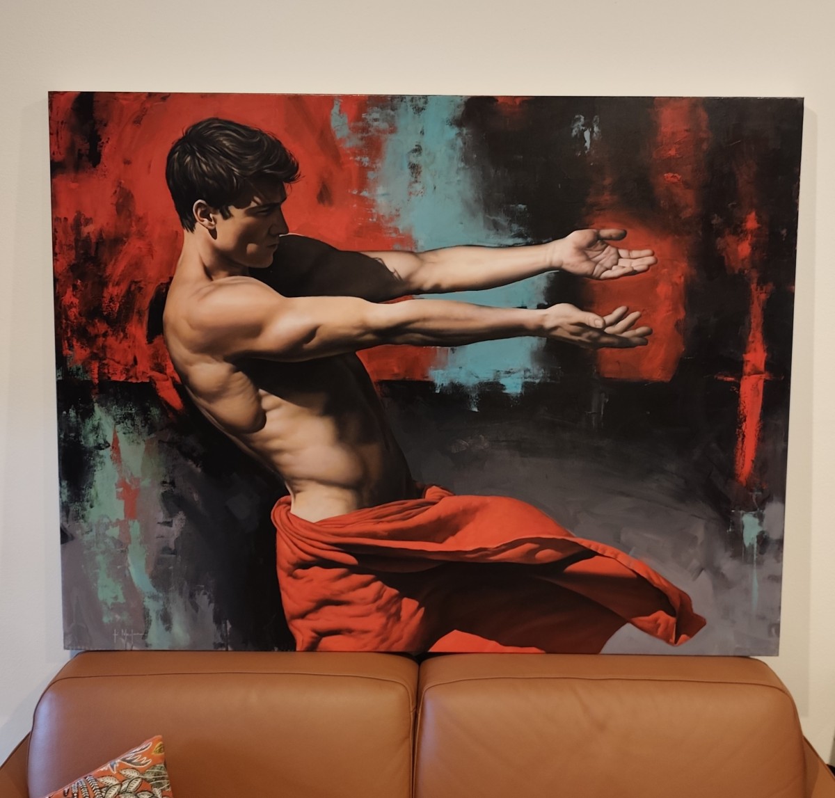 Huile sur toile l'énergie de l'homme  peinture réaliste signè