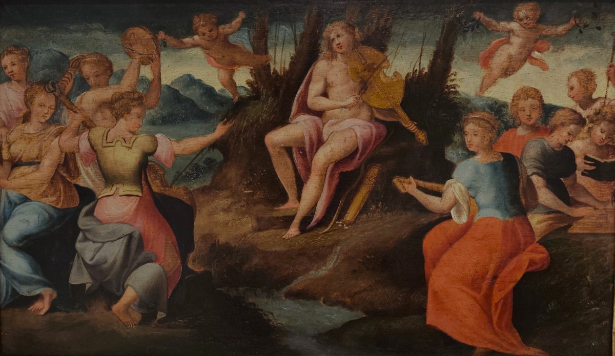 Oil On Panel, 17th Century: Apollo With The Muses-photo-2