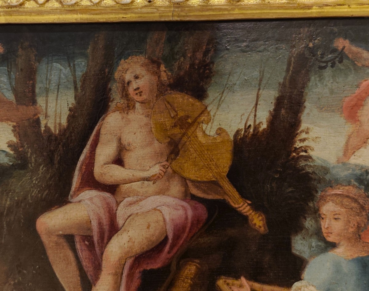 Oil On Panel, 17th Century: Apollo With The Muses-photo-1