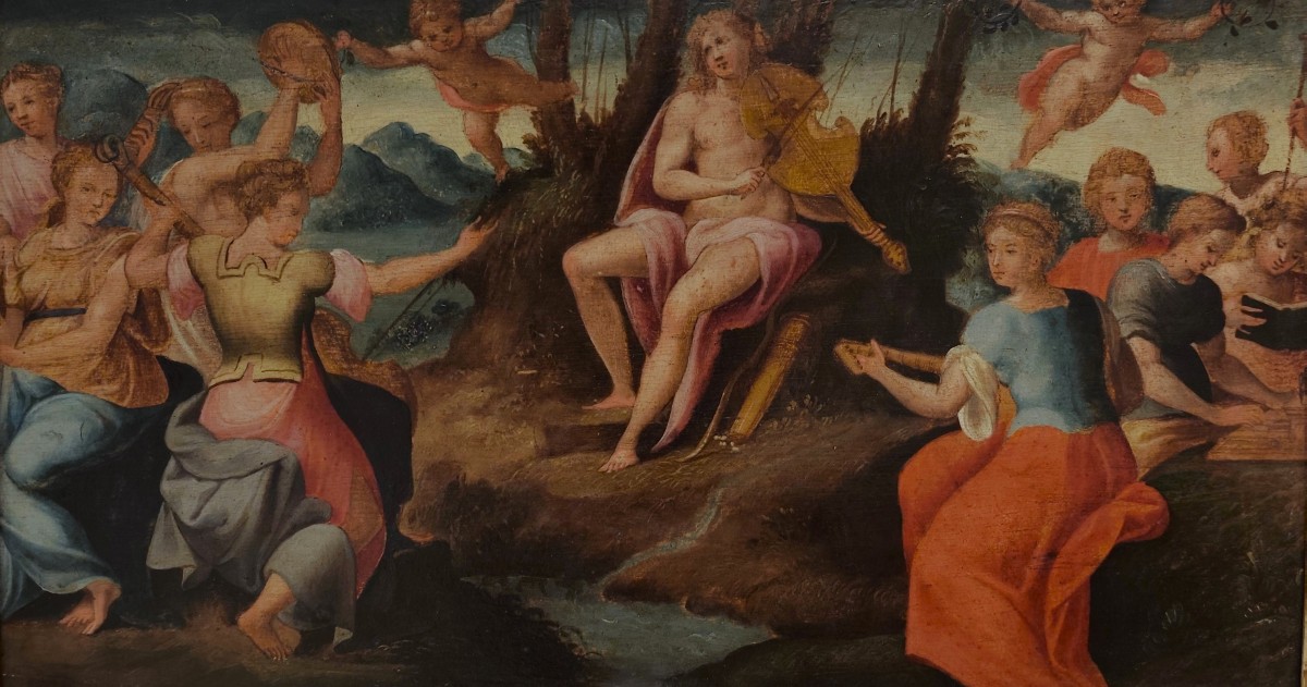 Oil On Panel, 17th Century: Apollo With The Muses-photo-4