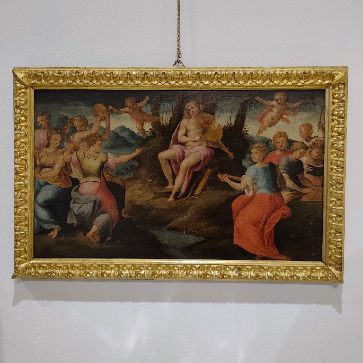 Oil On Panel, 17th Century: Apollo With The Muses