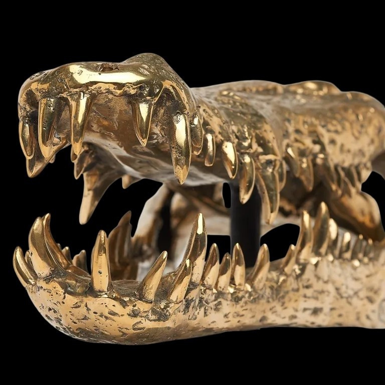 Gilded Bronze Crocodile Head-photo-1
