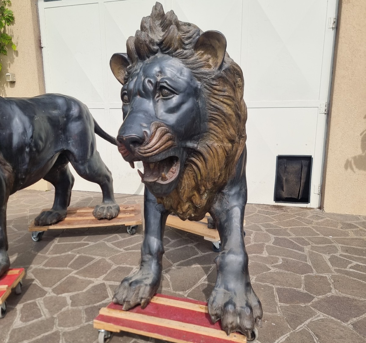 Paire de lions en bronze fin  XIXe siècle original pas de nouvelle réplique-photo-3