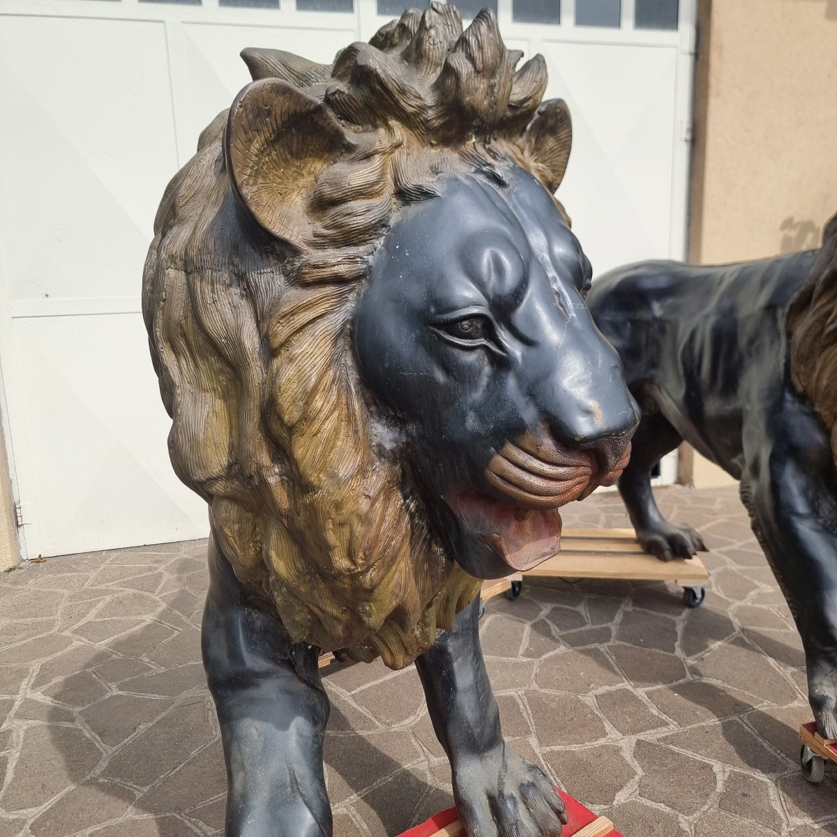 Paire de lions en bronze fin  XIXe siècle original pas de nouvelle réplique-photo-3