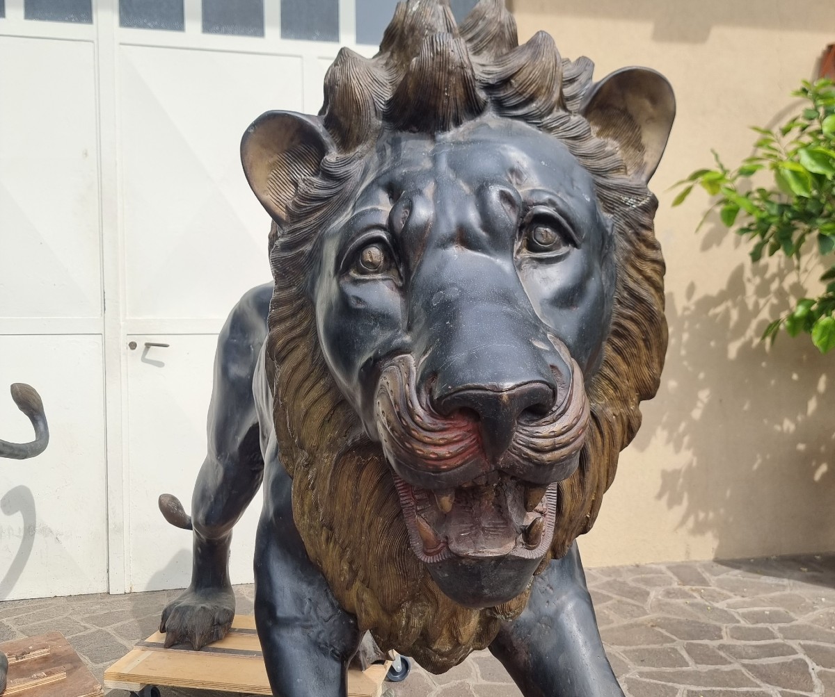 Paire de lions en bronze fin  XIXe siècle original pas de nouvelle réplique-photo-4