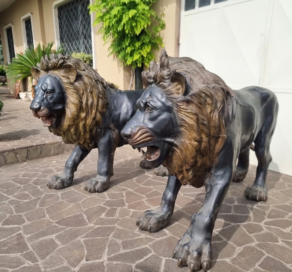Paire de lions en bronze fin  XIXe siècle original pas de nouvelle réplique-photo-7