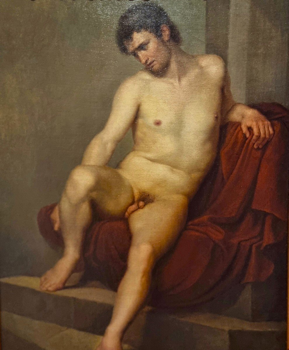 Huile sur toile nu de jeune homme du XIXe siècle Francesco Hayez 1791-1882-photo-2