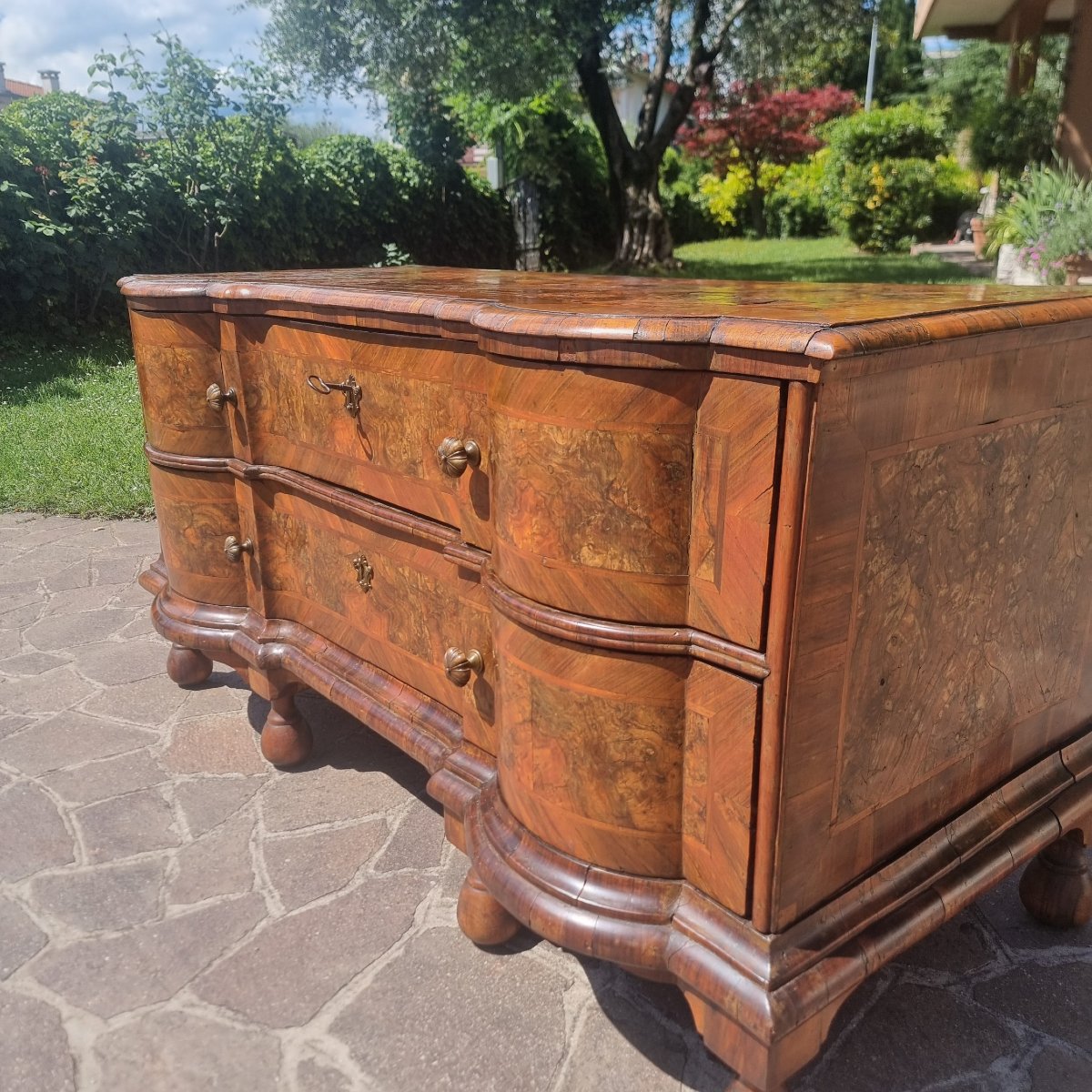 Commode ferraraise du XVIIIe siècle en loupe de noyer-photo-5