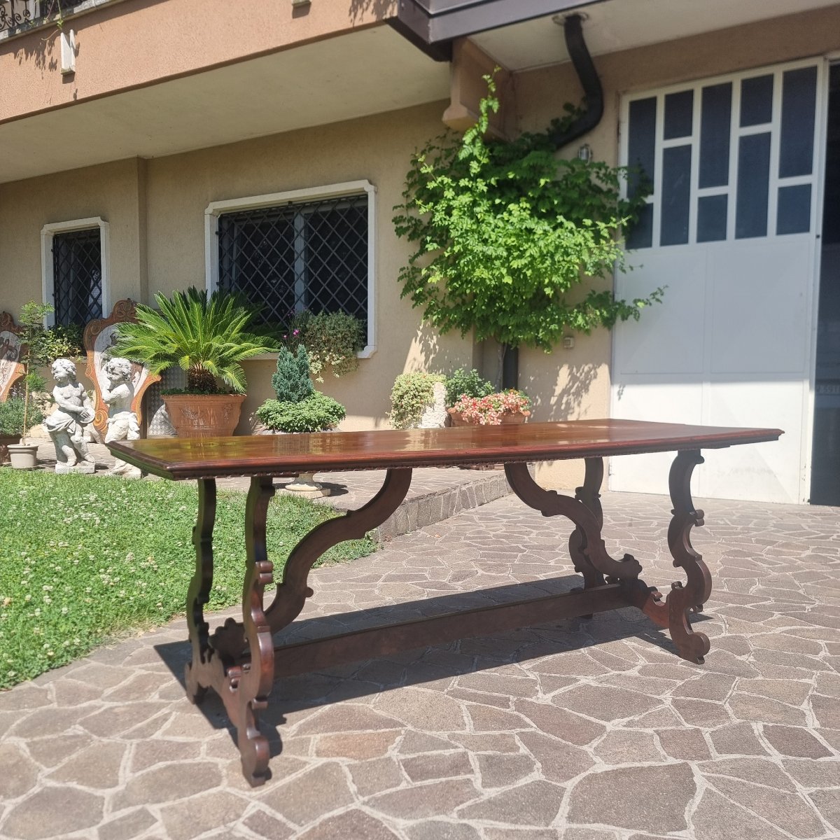 Table de monastère lombarde du XVIIIe siècle en noyer-photo-1