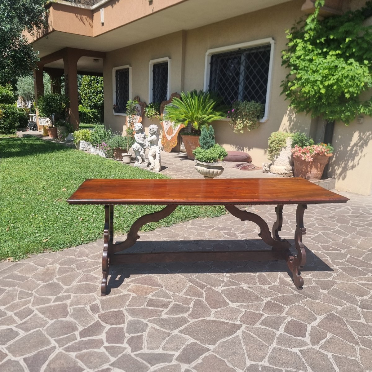 Table de monastère lombarde du XVIIIe siècle en noyer-photo-2