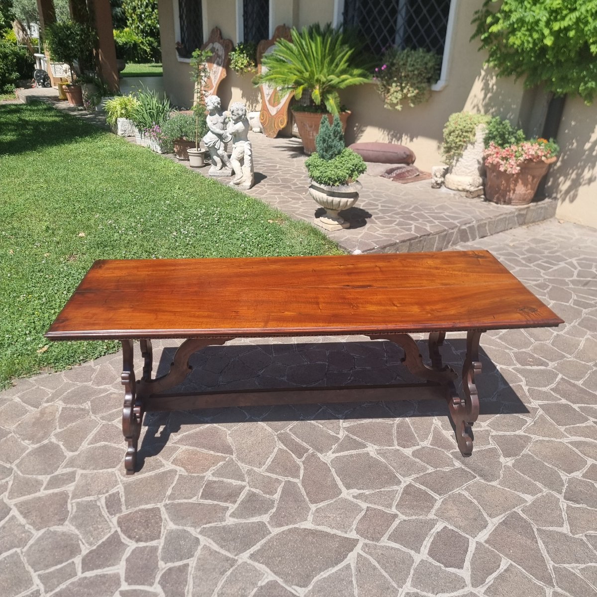 Table de monastère lombarde du XVIIIe siècle en noyer-photo-3