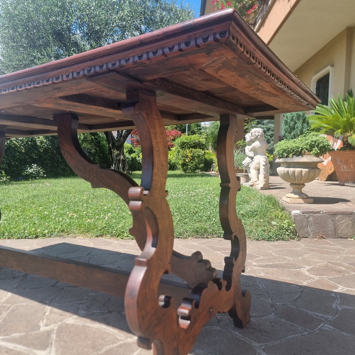 Table de monastère lombarde du XVIIIe siècle en noyer-photo-4