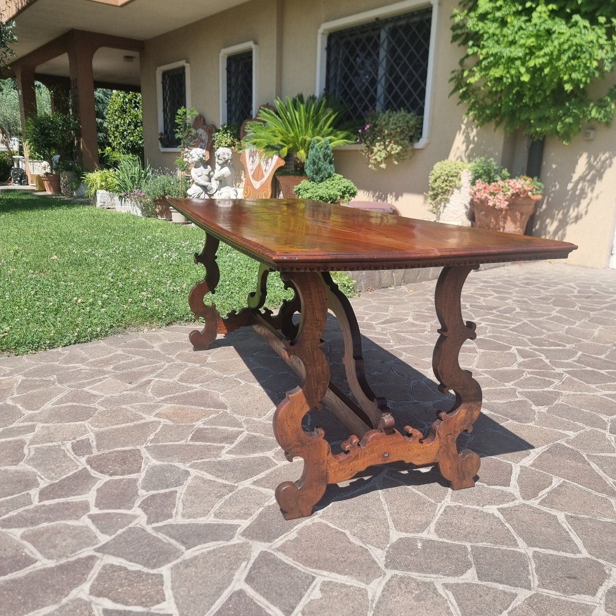 Table de monastère lombarde du XVIIIe siècle en noyer-photo-6
