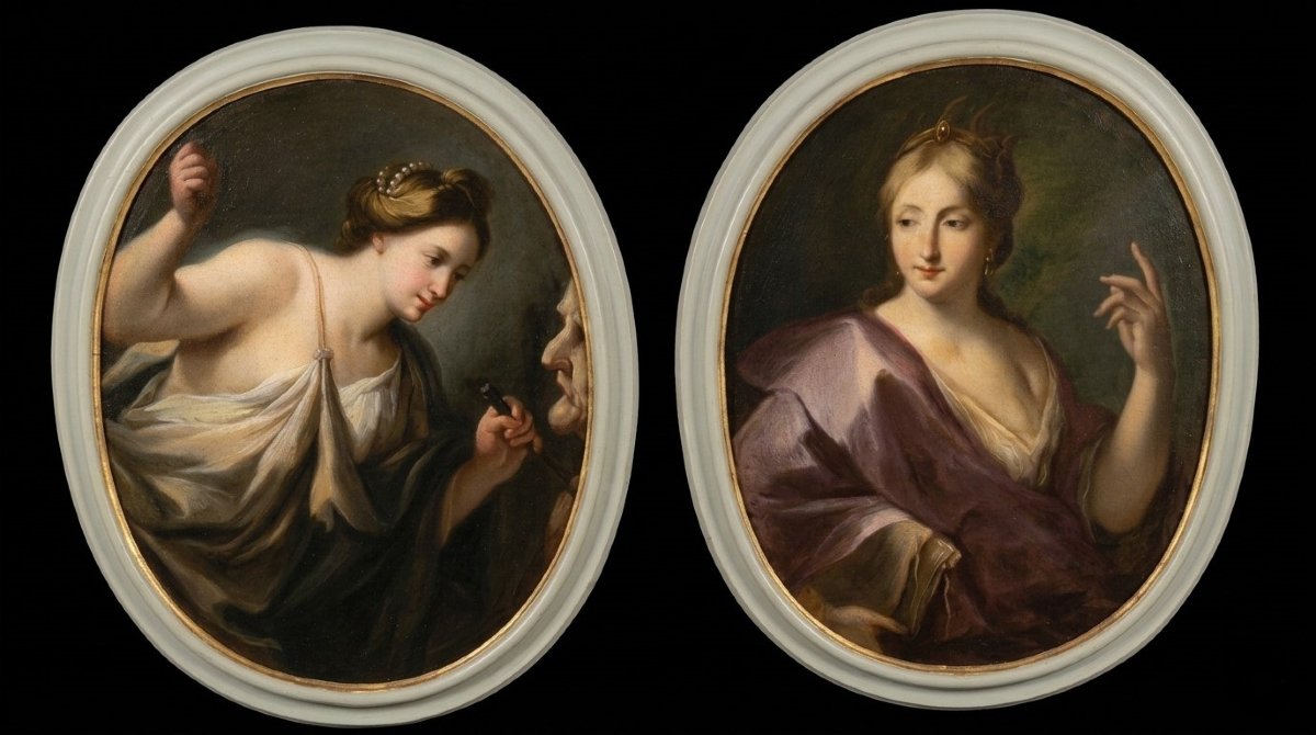 4 Paintings On Canvas: Arts And Crafts 17 Th Century Lorenzo Pasinelli 1629-1700-photo-2